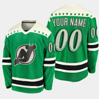Men's New Jersey Devils Customized #00 2021 St. Patrick' s Day Green Jersey Men's New Jersey Devils Customized #00 2021 St. Patrick' s Day Green Jersey