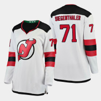 Women New Jersey Devils Jonas Siegenthaler #71 2021 Away White Jersey Women New Jersey Devils Jonas Siegenthaler #71 2021 Away White Jersey